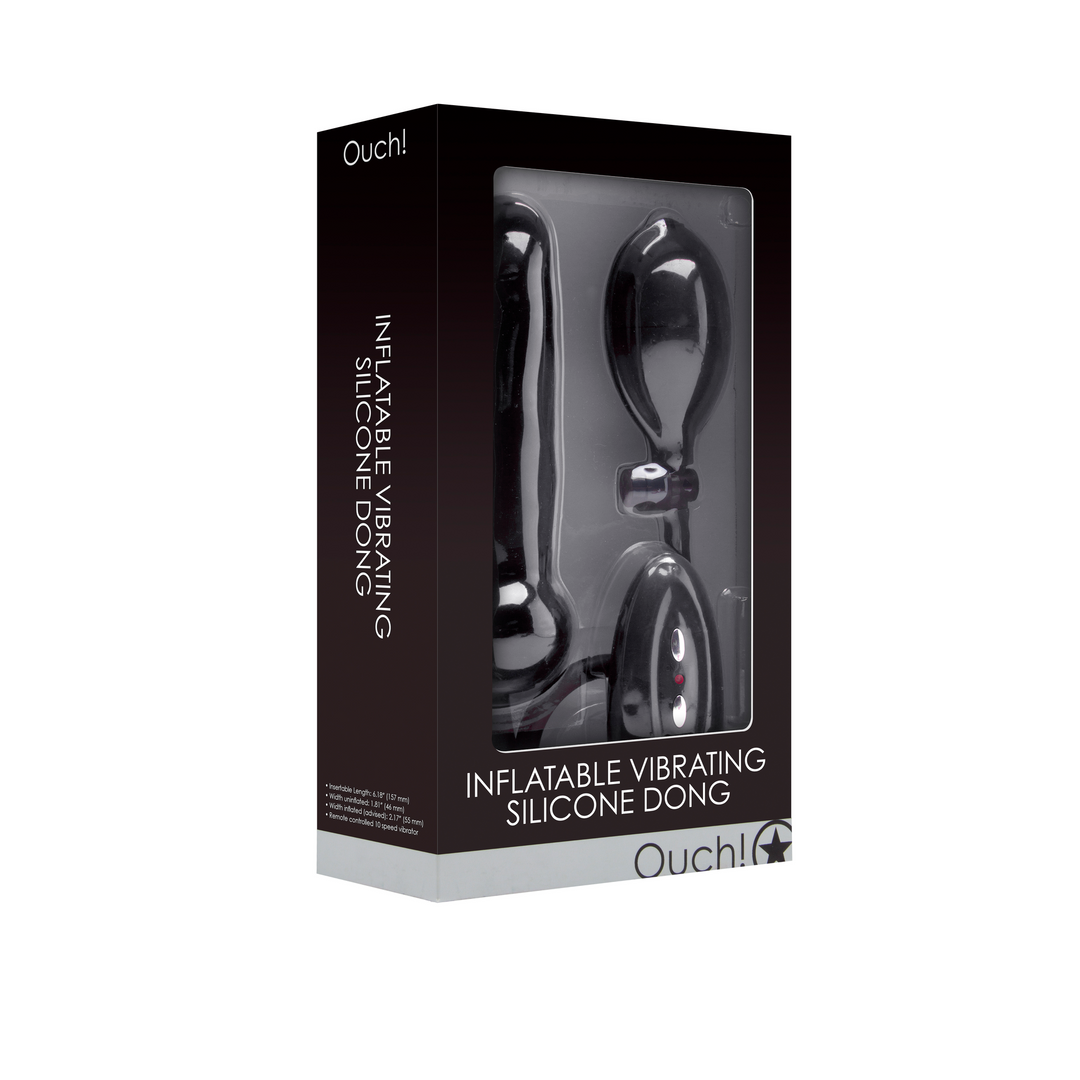 Inflatable and Vibrating Silicone Dildo - Black - Image 2