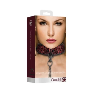 Luxury Collar with Leash - Burgundy - red