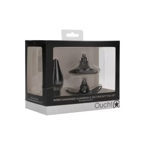 Interchangeable Butt Plug Set - Rounded Medium - Black - black