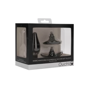 Interchangeable Butt Plug Set - Rounded Large - Black - black