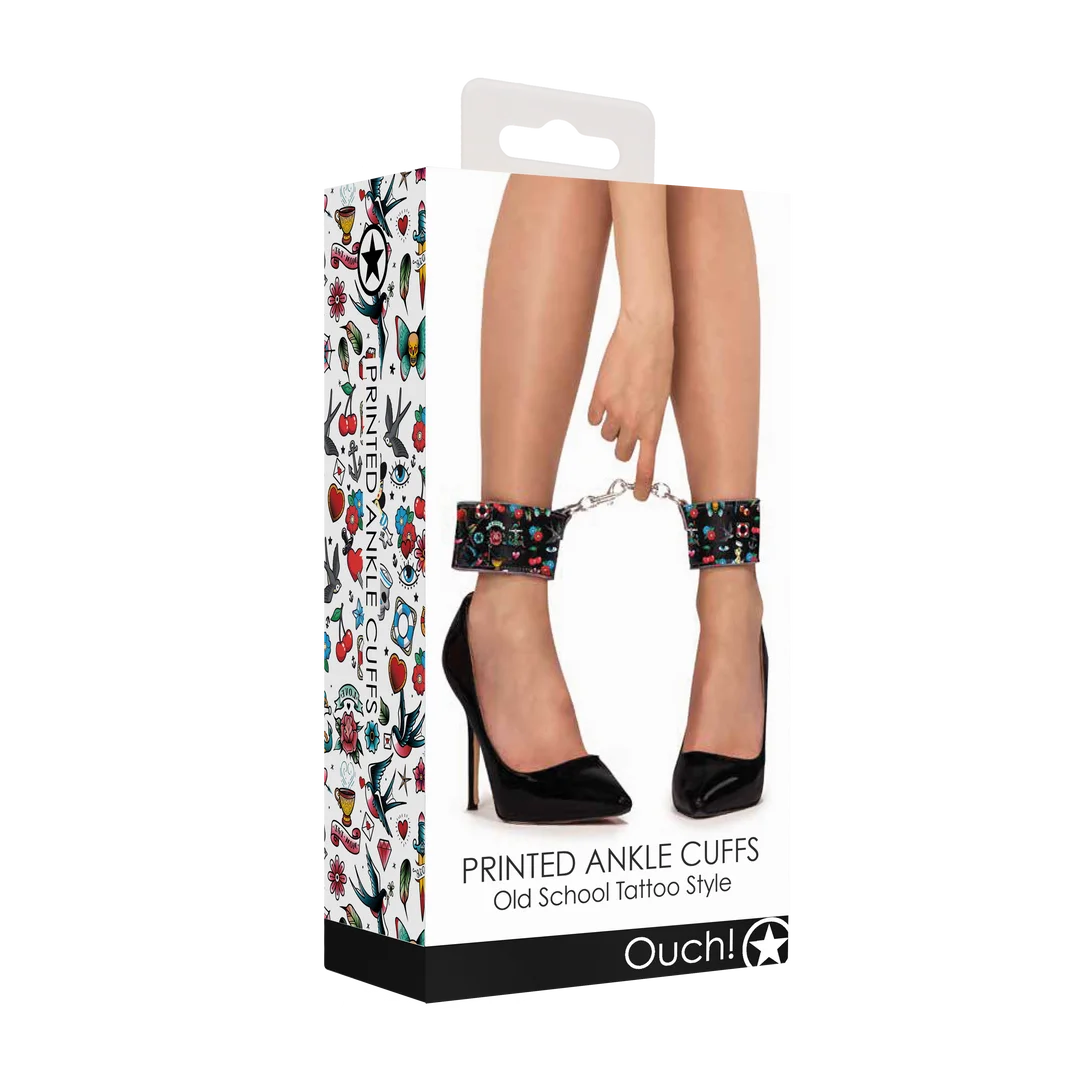 Printed Ankle Cuffs - Old School Tattoo Style - Black
