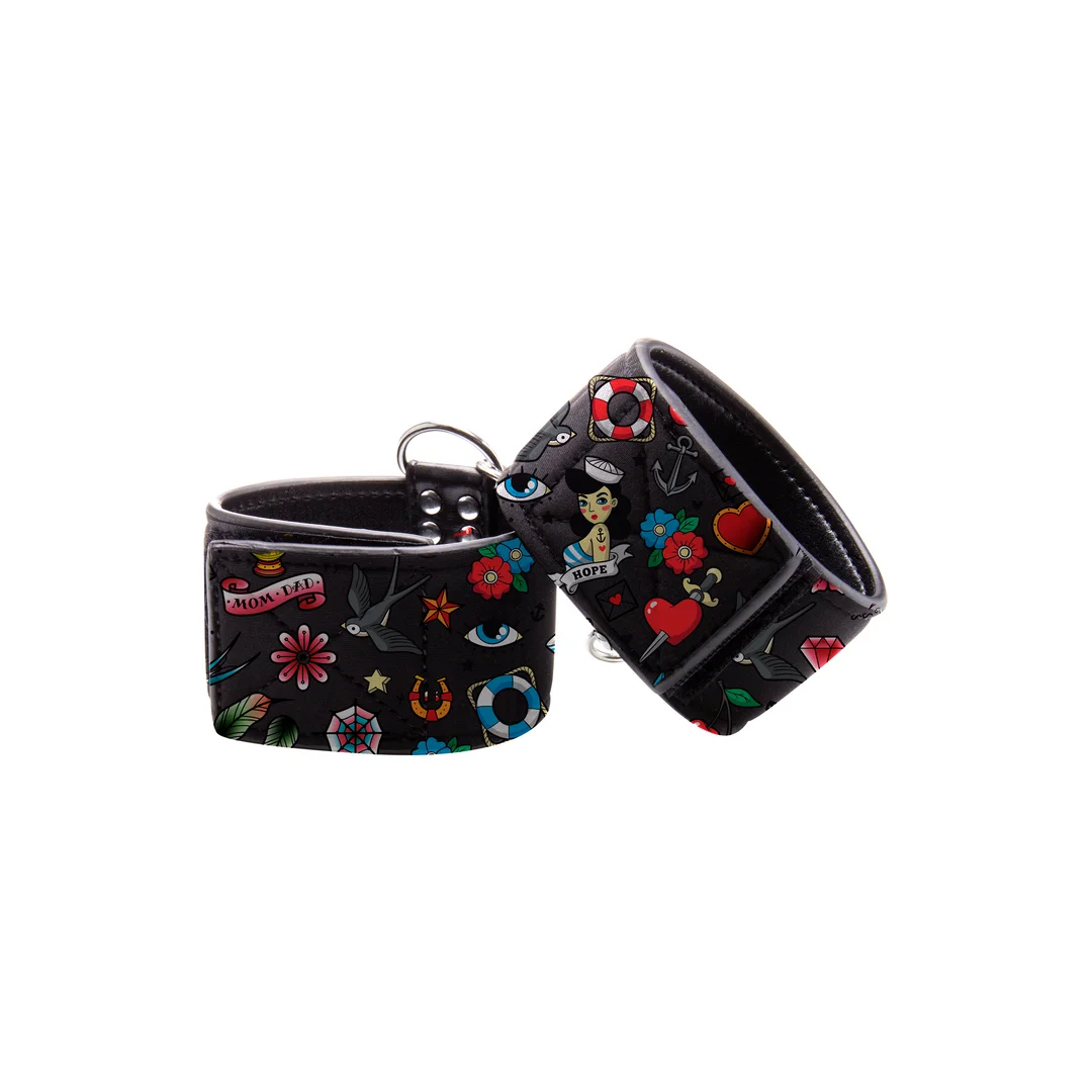 Printed Ankle Cuffs - Old School Tattoo Style - Black
