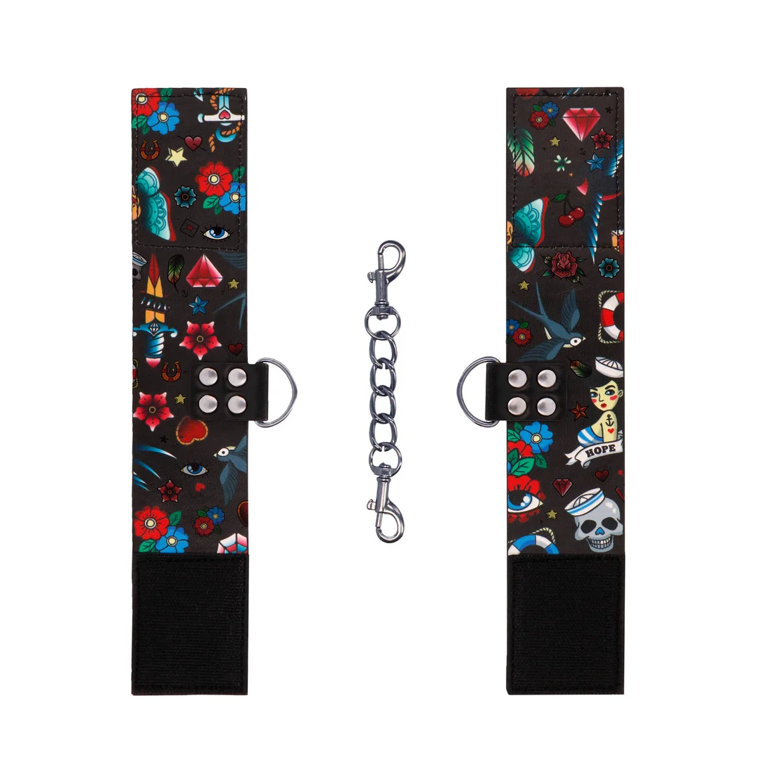 Printed Ankle Cuffs - Old School Tattoo Style - Black