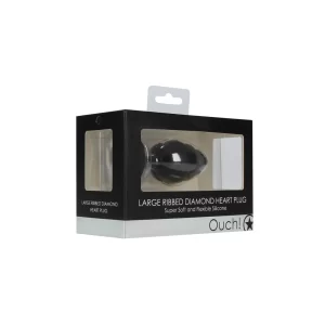 Large Ribbed Diamond Heart Plug - Black - black