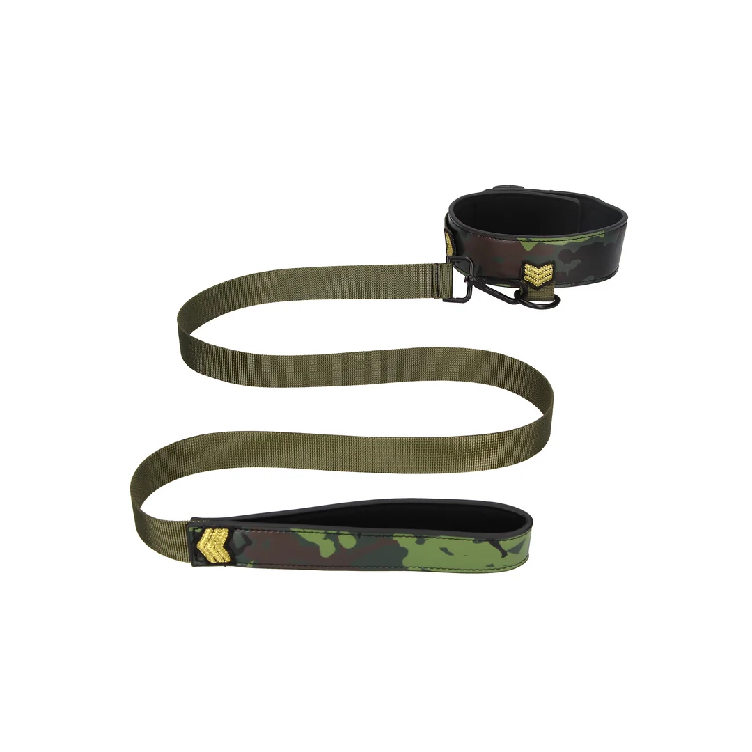 Collar With Leash - Army Theme - Green
