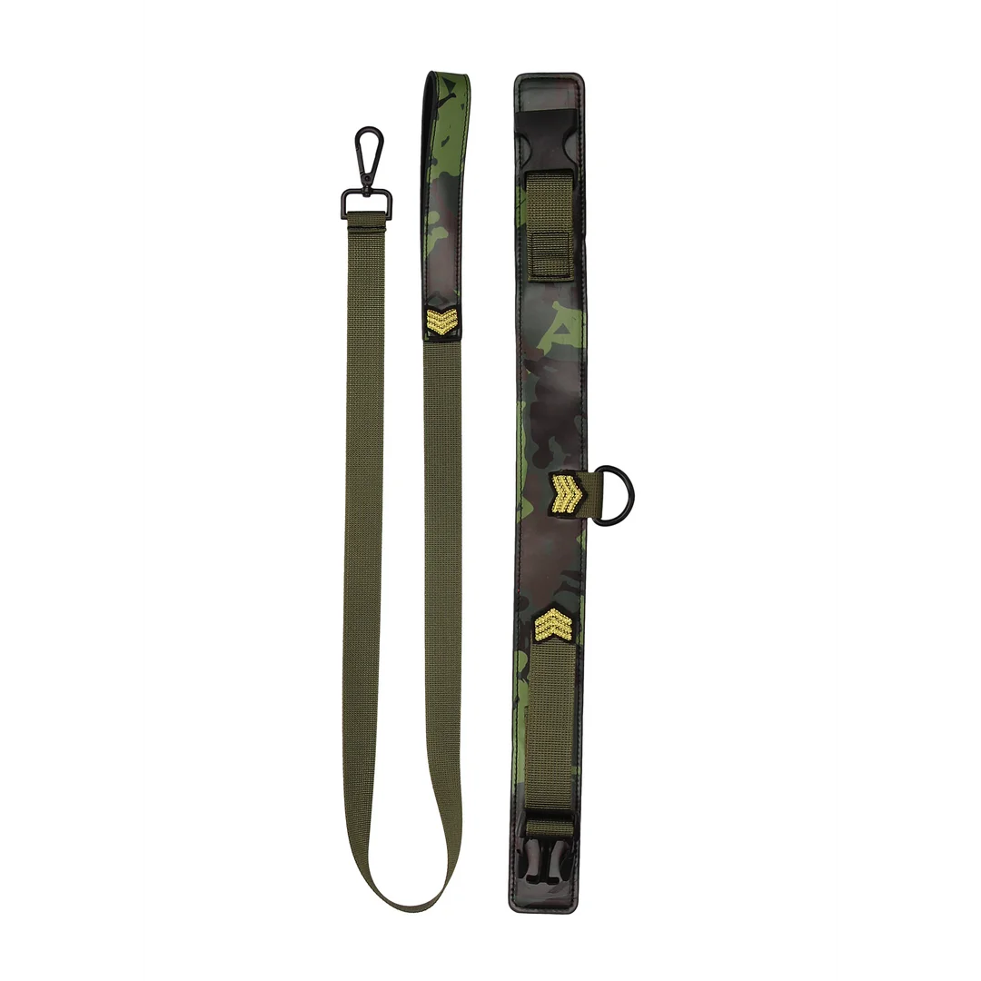 Collar With Leash - Army Theme - Green