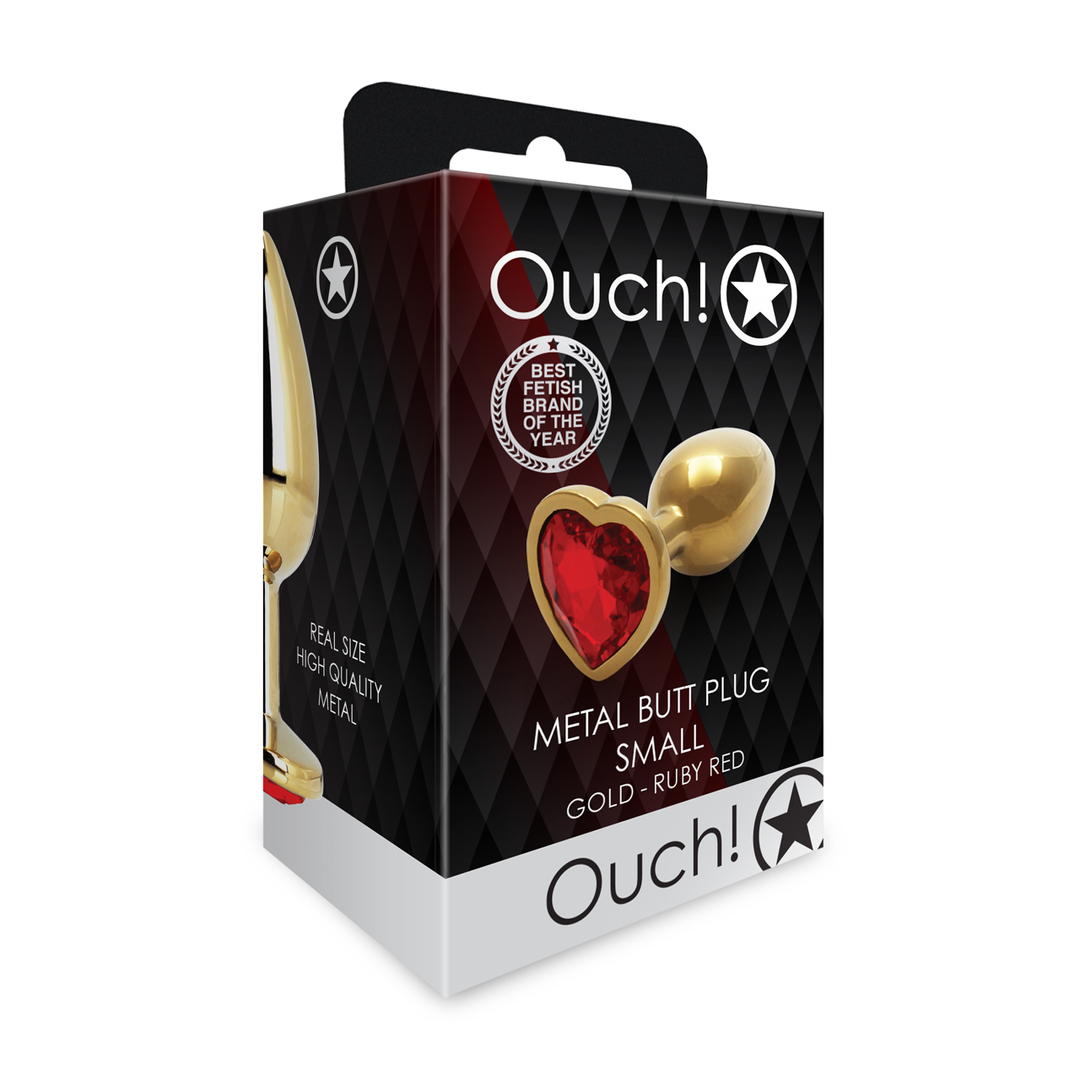 Heart Gem Butt Plug - Small - Gold/Ruby Red - Image 2