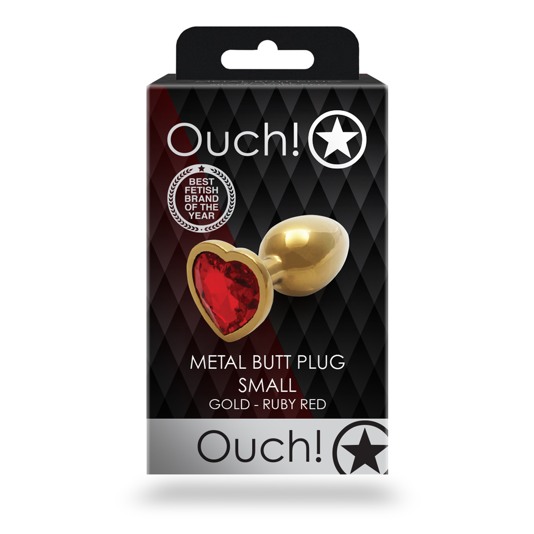 Heart Gem Butt Plug - Small - Gold/Ruby Red - Image 3