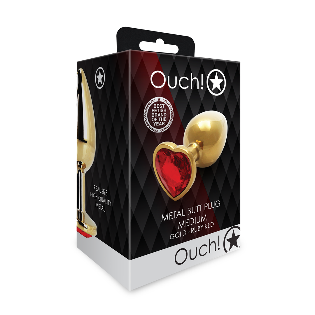 Heart Gem Butt Plug - Medium - Gold/Ruby Red - Image 2