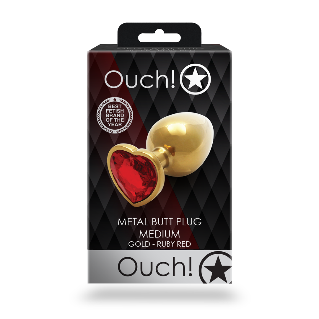 Heart Gem Butt Plug - Medium - Gold/Ruby Red - Image 3