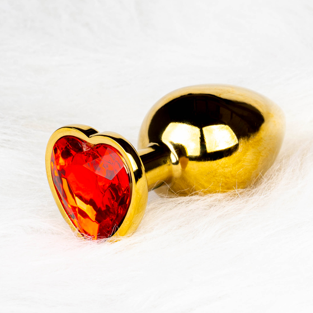 Heart Gem Butt Plug - Medium - Gold/Ruby Red - Image 8