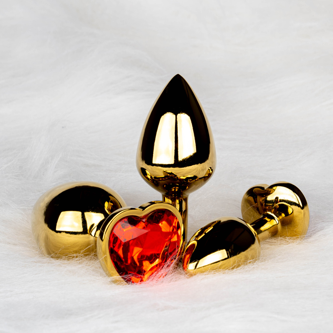 Heart Gem Butt Plug - Medium - Gold/Ruby Red - Image 9