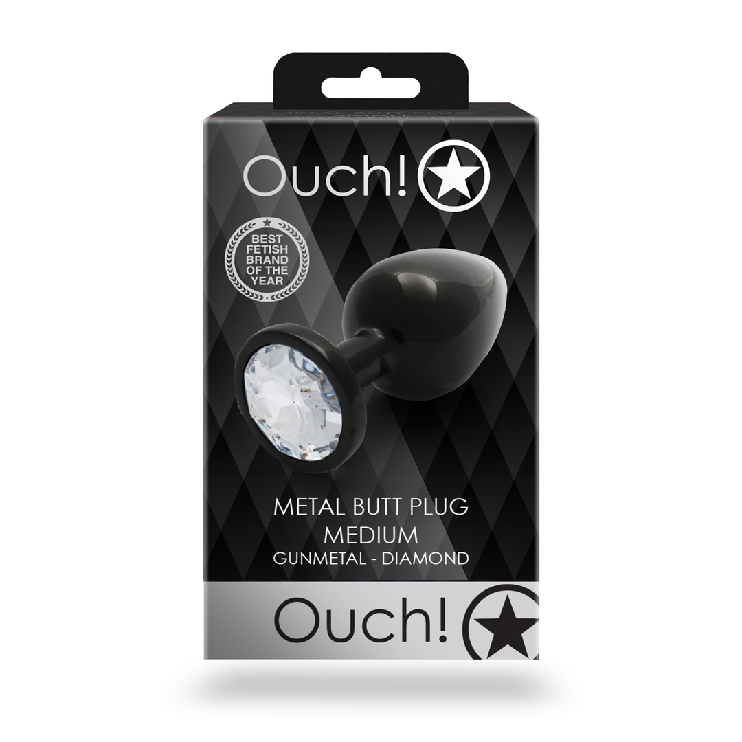 Round Gem Butt Plug - Medium - Gunmetal/Diamond - Image 3