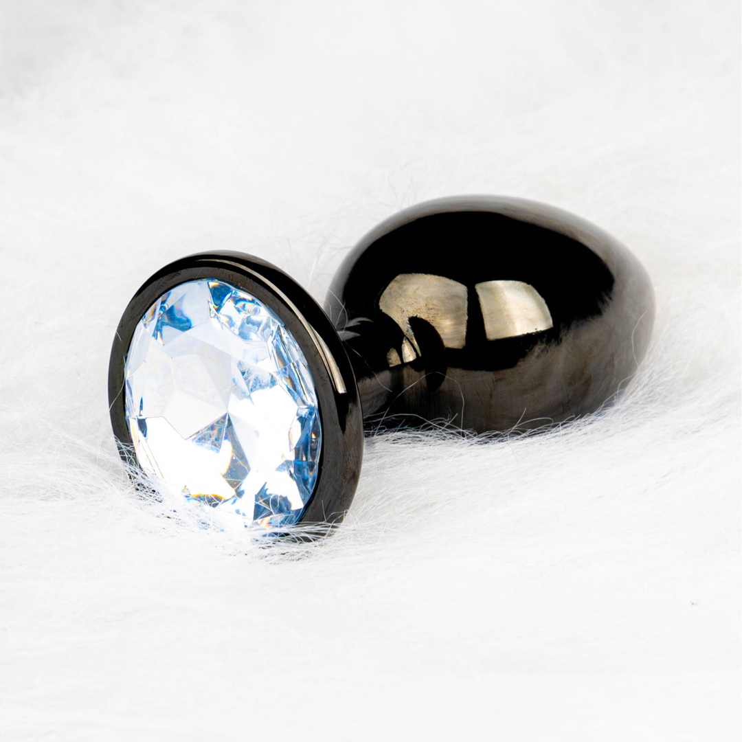Round Gem Butt Plug - Medium - Gunmetal/Diamond - Image 8