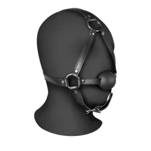 Head Harness with Solid Ball Gag - Black