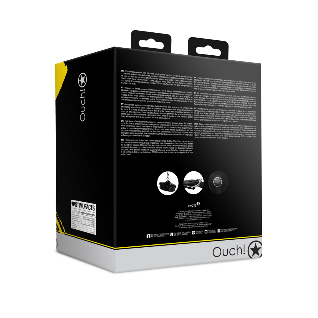 Open Mouth Gag Head Harness with Funnel - Black - Image 3