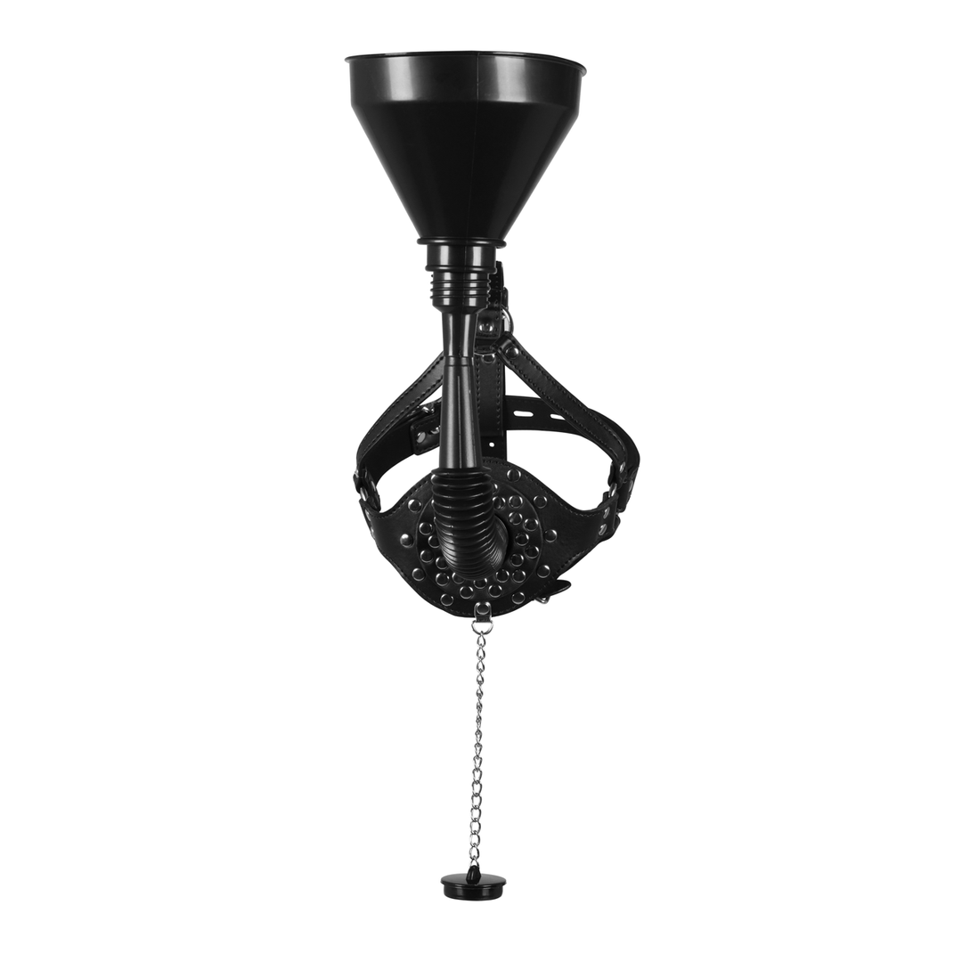 Open Mouth Gag Head Harness with Funnel - Black - Image 5
