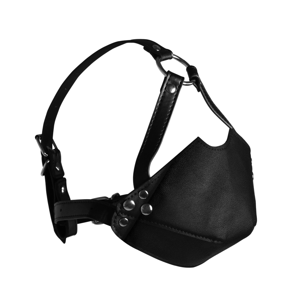 Head Harness with Mouth Cover and Breathable Ball Gag - Black - Image 4