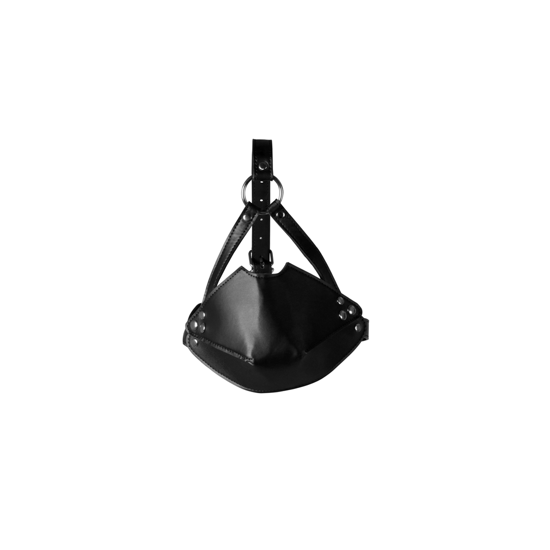 Head Harness with Mouth Cover and Breathable Ball Gag - Black - Image 5