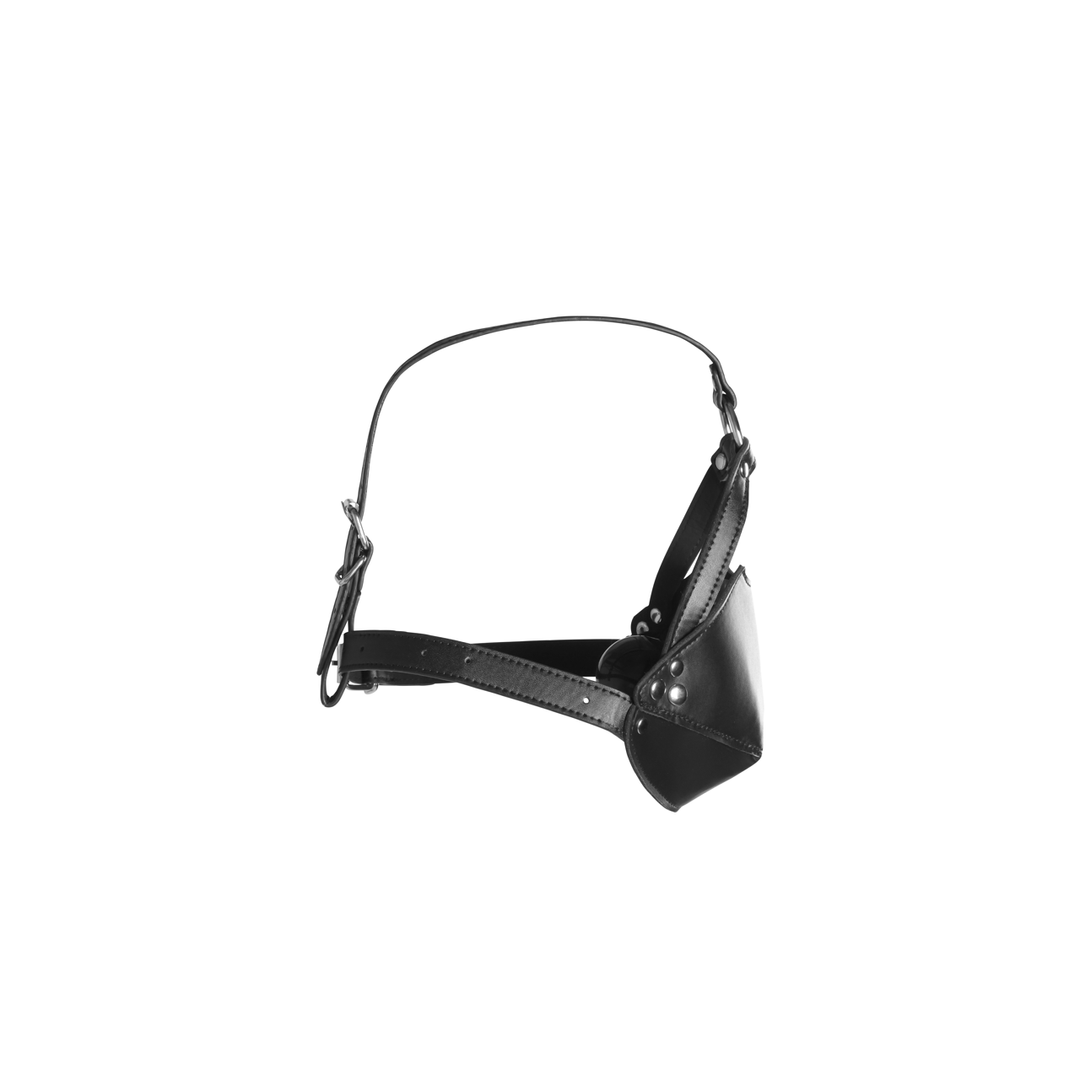 Head Harness with Mouth Cover and Breathable Ball Gag - Black - Image 6