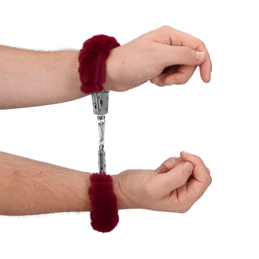Furry Metal Hand Cuffs - Red - Image 10