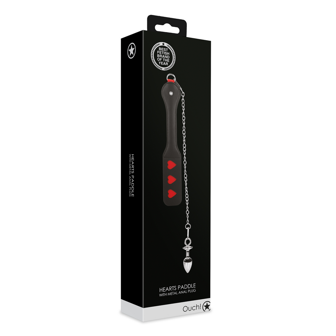 Hearts Paddle with Metal Anal Plug - Black - Image 2