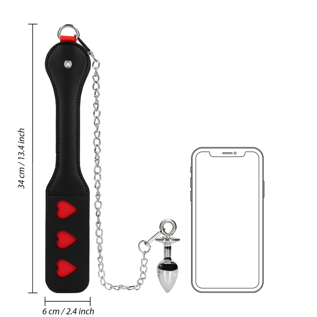 Hearts Paddle with Metal Anal Plug - Black - Image 10