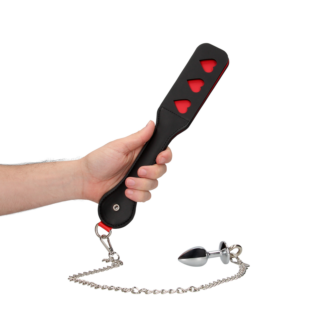 Hearts Paddle with Metal Anal Plug - Black - Image 11