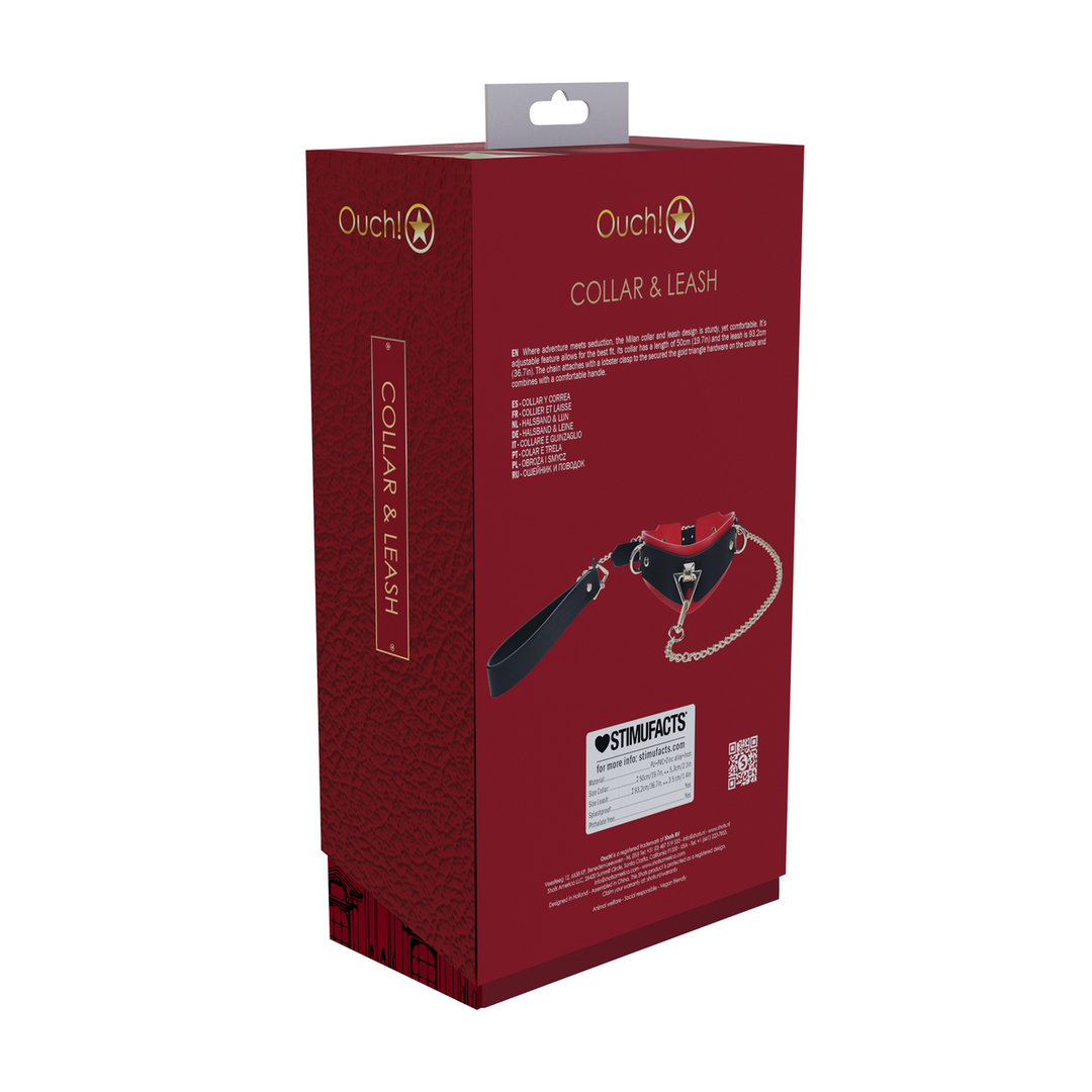 Milan Collection - Collar with Leash - Black/Red - Image 3