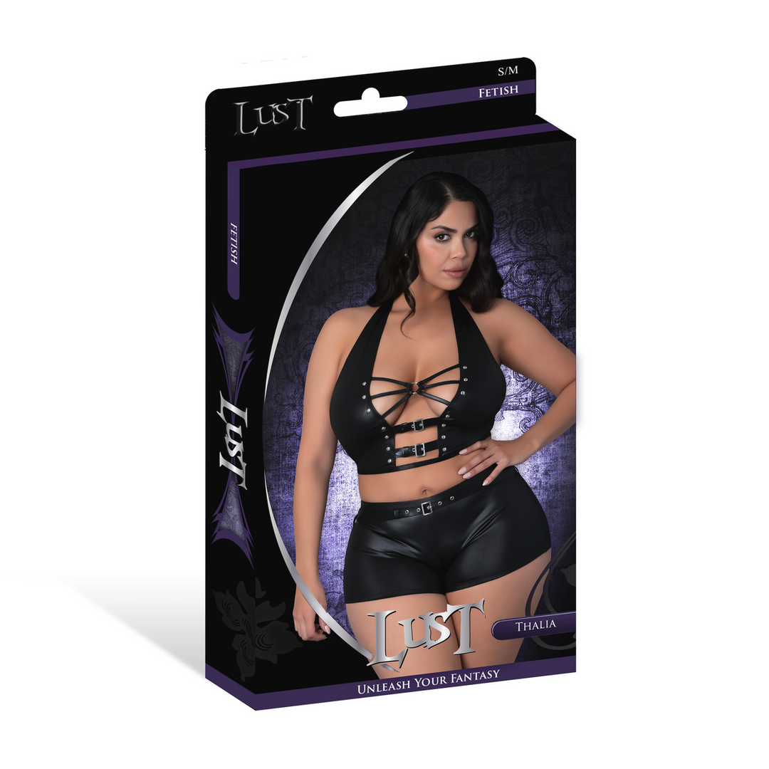 Thalia - Halter Top and Shorts with Rings and Studs - 2X - Black - Image 2