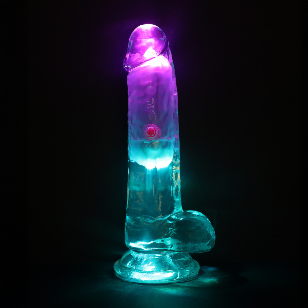 LED Vibrating Straight Cock with Balls - 6 / 15 cm - Transparent - Image 6