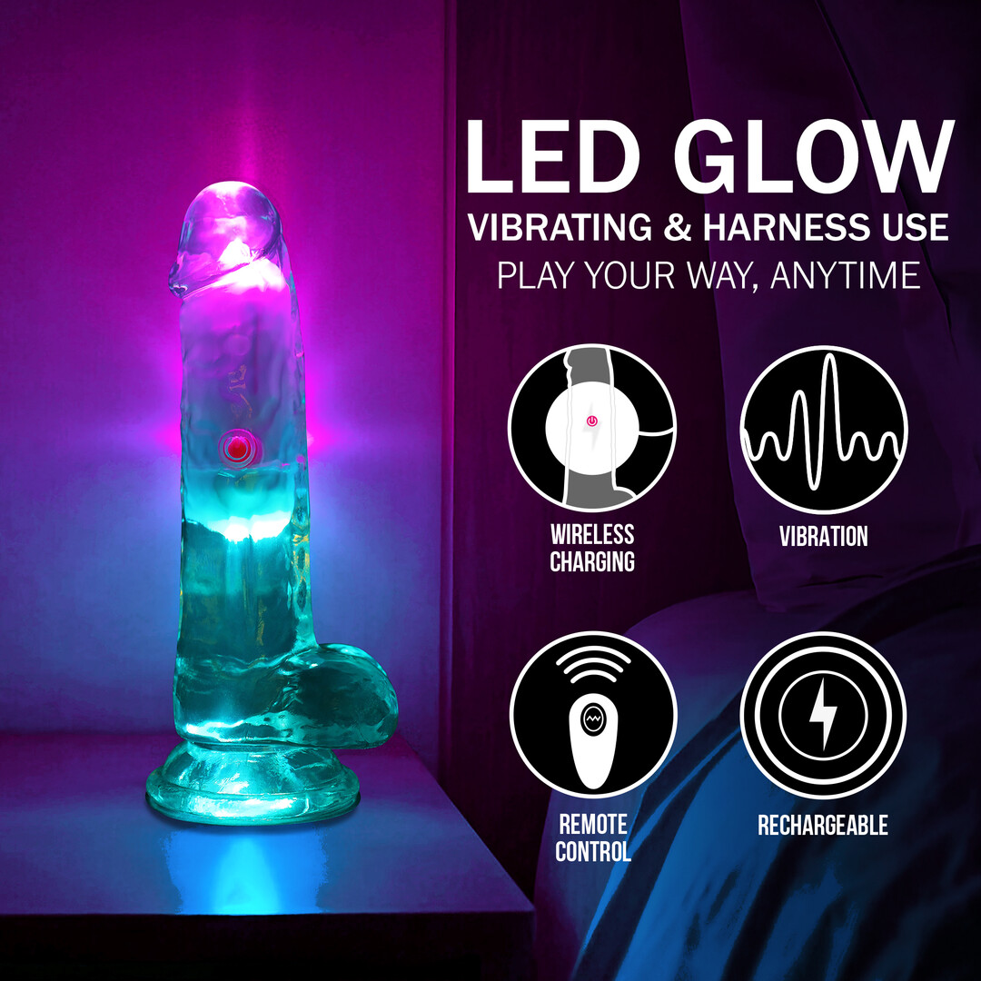 LED Vibrating Straight Cock with Balls - 6 / 15 cm - Transparent - Image 7