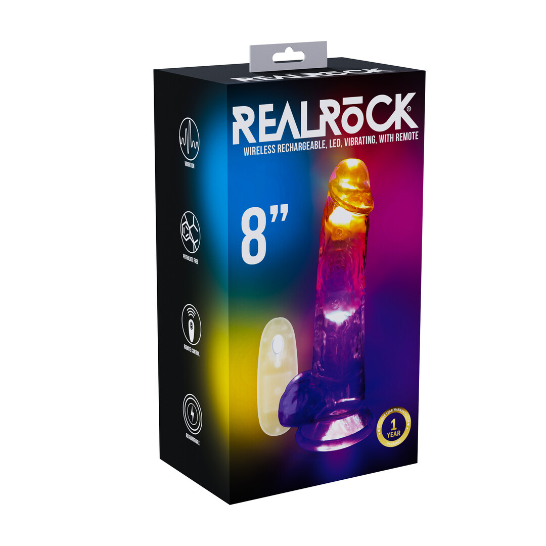 LED Vibrating Straight Cock with Balls - 8 / 20 cm - Transparent - Image 2