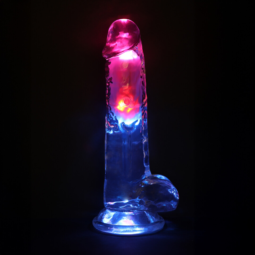 LED Vibrating Straight Cock with Balls - 8 / 20 cm - Transparent - Image 6
