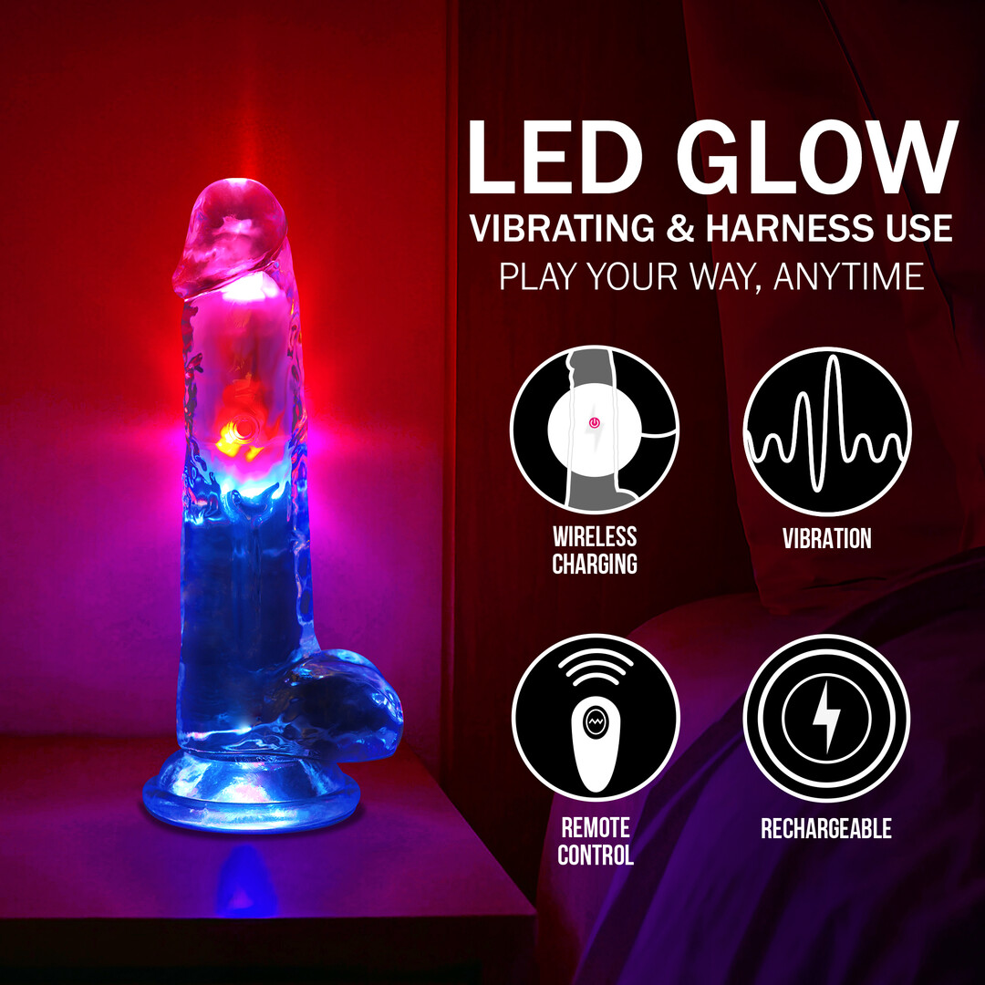LED Vibrating Straight Cock with Balls - 8 / 20 cm - Transparent - Image 7
