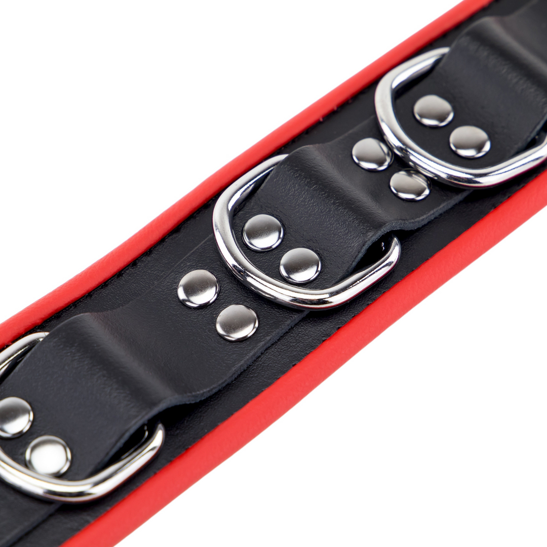 Leather Necklace 3 D Rings - Red/Black - Image 5