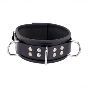 Leather Necklace 3 D Rings - Black