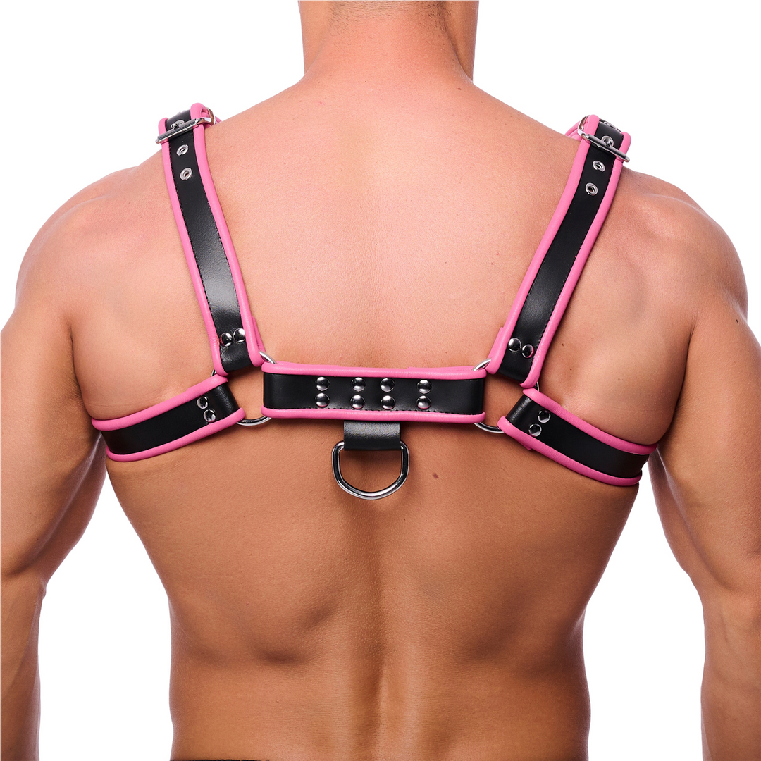 Premium Leather Harness - S/M - Black/Pink - Image 2