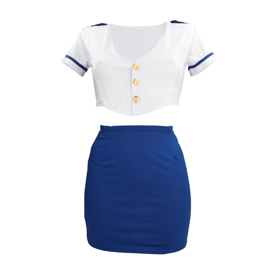 Stewardess Costume - S/M - Blue/White - Image 3