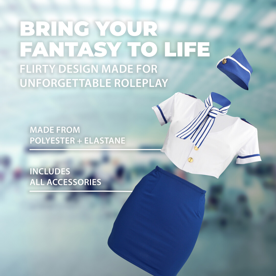Stewardess Costume - S/M - Blue/White - Image 6