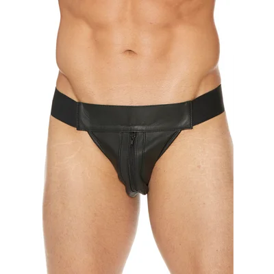 Striped Front With Zip Jock - Leather - Black/Black - S/M