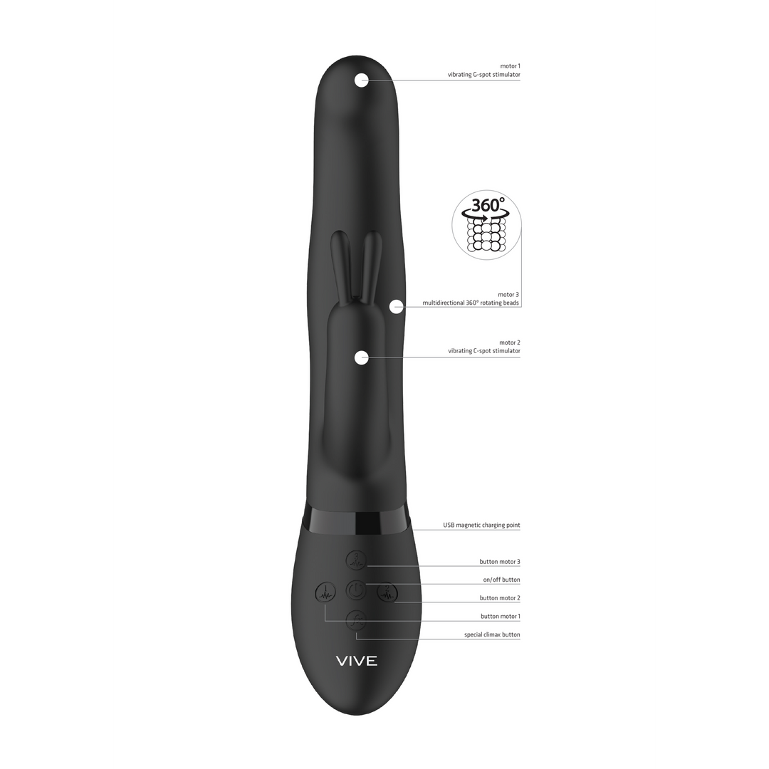Izara - Rotating Beads Rabbit Vibrator - Black - Image 9
