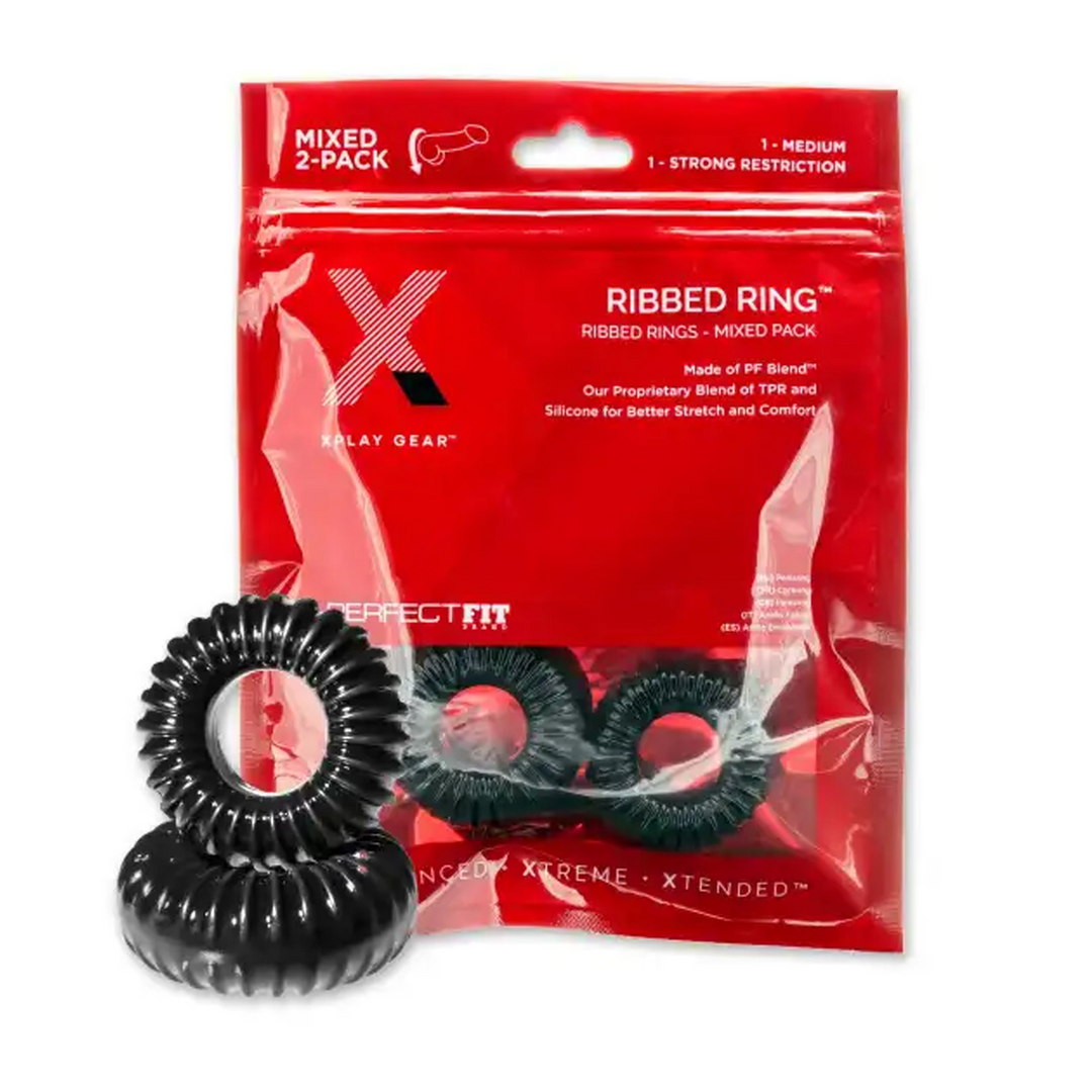 PF Blend Premium Stretch Ribbed Ring Slim - Cockring Set - Image 2
